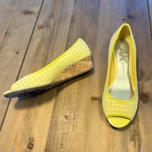 Yellow Polka Dot Wedge Peep-Toe Flats